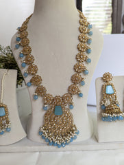 Sky blue colour long stunning mala necklace jewellery set