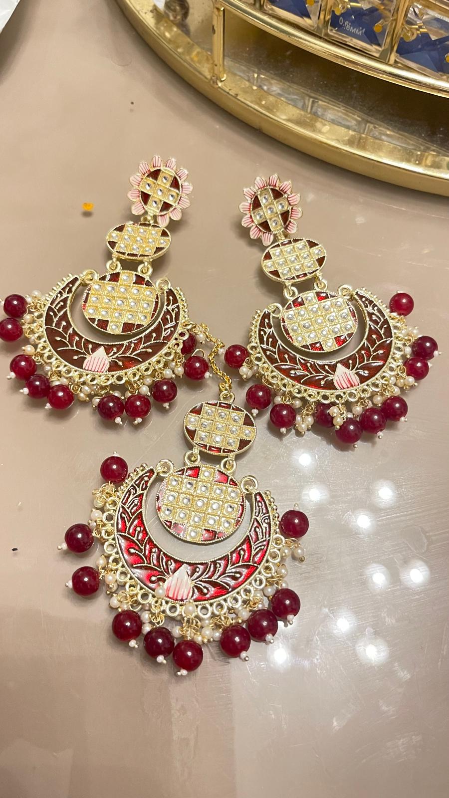 Red oversized earrings jewellery set