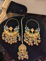 Meena kundan big earrings baliyan jewellery set