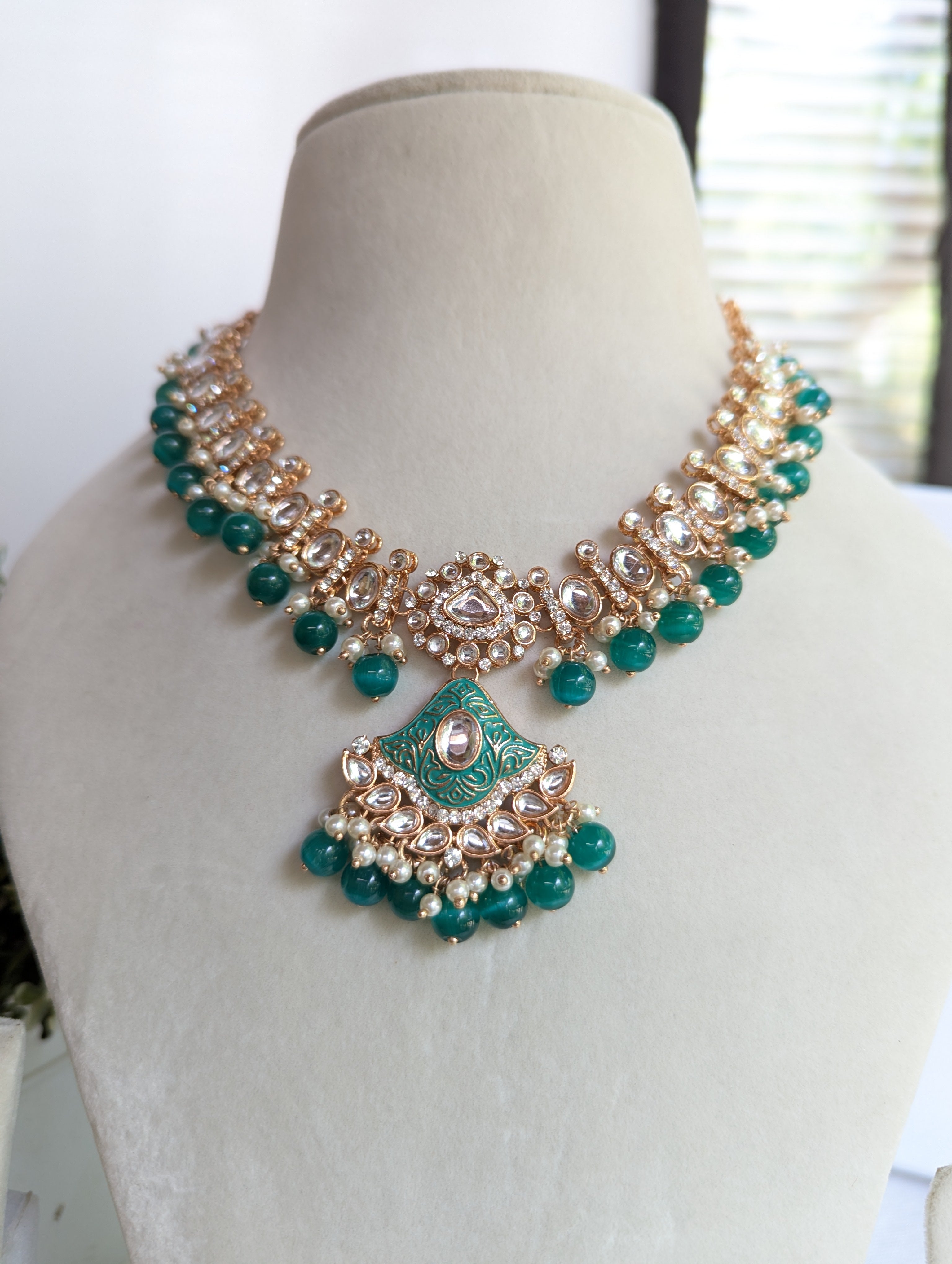 Uncut kundan necklace jewellery set with stunning earrings tikka set