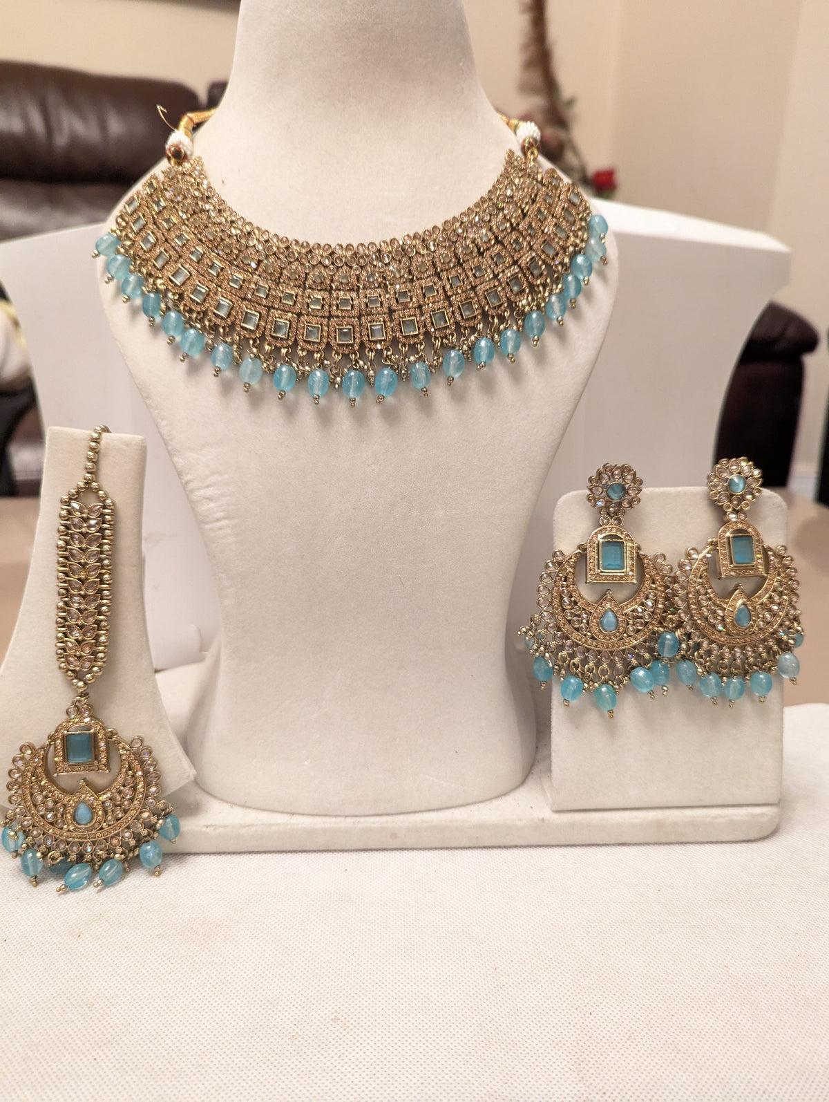 68 sky blue colour necklace jewellery set