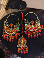 Meena kundan big earrings baliyan jewellery set