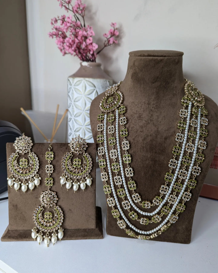 Long mala 3 layers bridal necklace jewellery set