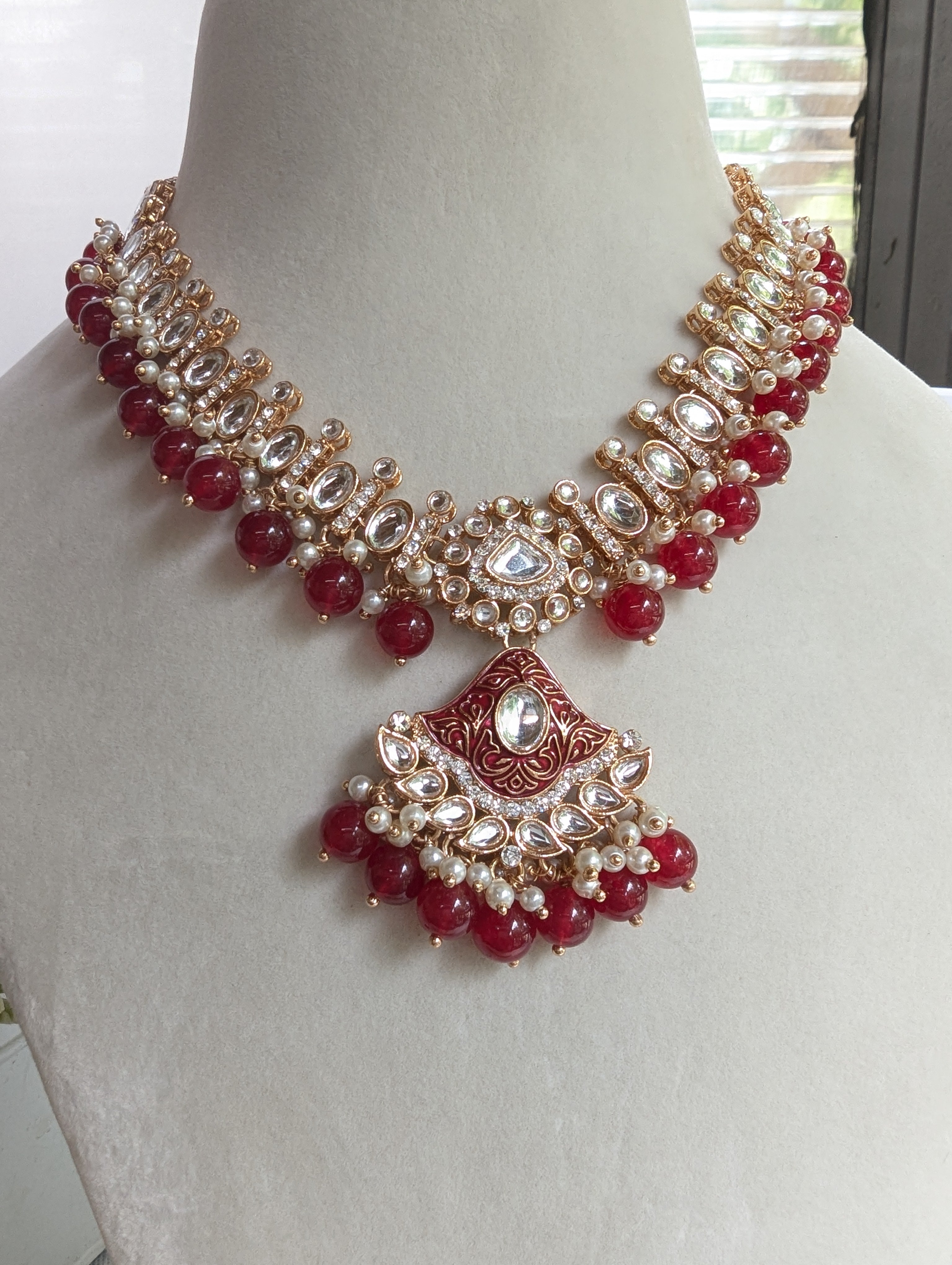 Uncut kundan necklace jewellery set with stunning earrings tikka set