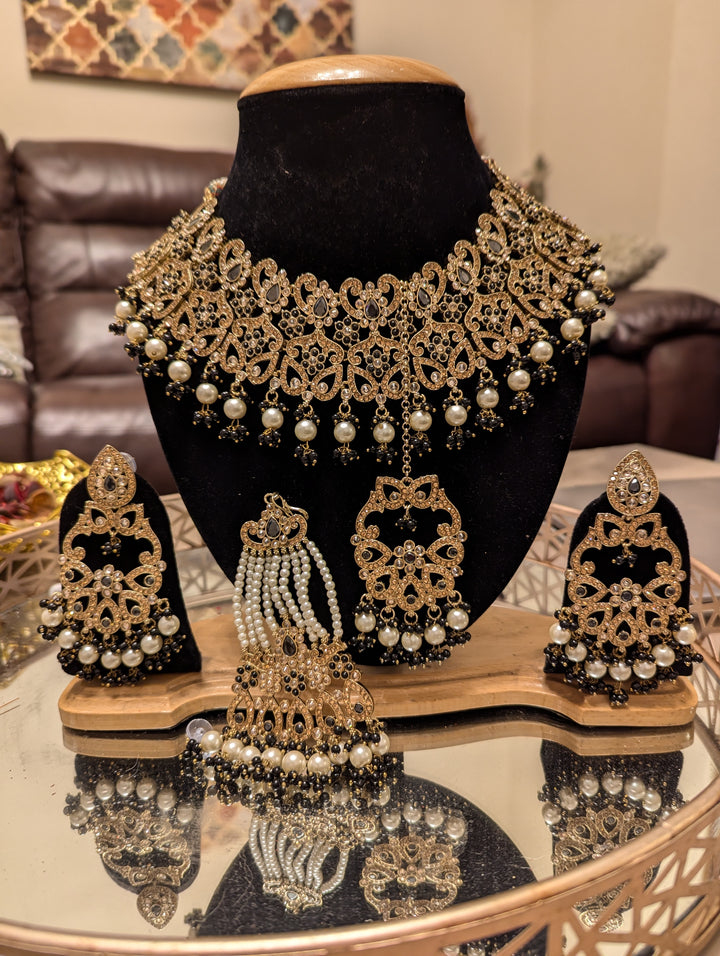 550 black big size bridal necklace jewellery set