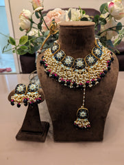 S2 Unique Beauty Necklace With Earrings & Tikka - KundanByNadia