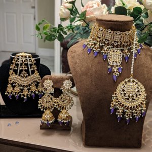 WG & Purple Beads Jewellery Set - KundanByNadia